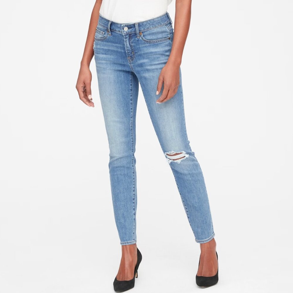 Gap Mid Rise Destructed Curvy True Skinny Medium Wash Rinse Denim Jeans Pants 6